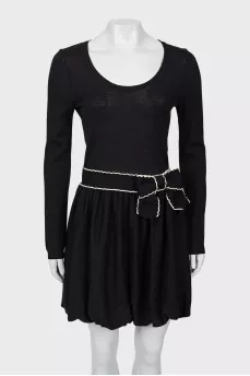 Black and white dress with bow at waist