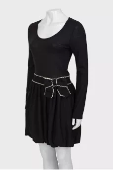 Black and white dress with bow at waist