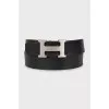 Black leather belt with silver hardware