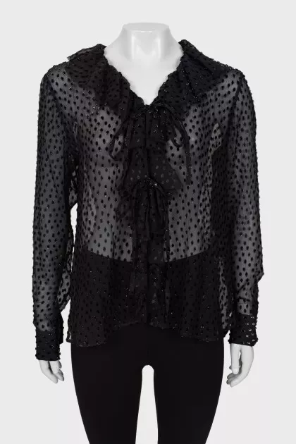 Translucent blouse with polka dots