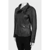 Leather jacket with oblique zipper