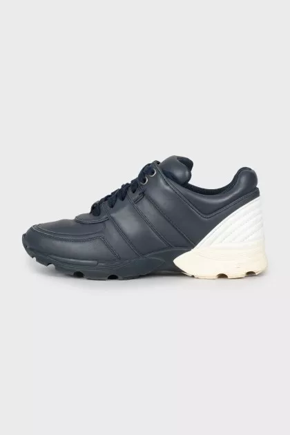 Navy blue leather sneakers