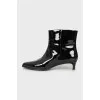 Mid-heel patent leather ankle boots