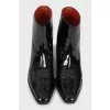 Mid-heel patent leather ankle boots