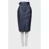Leather blue skirt with a belt