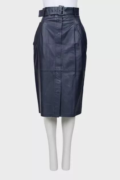 Leather blue skirt with a belt