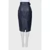 Leather blue skirt with a belt
