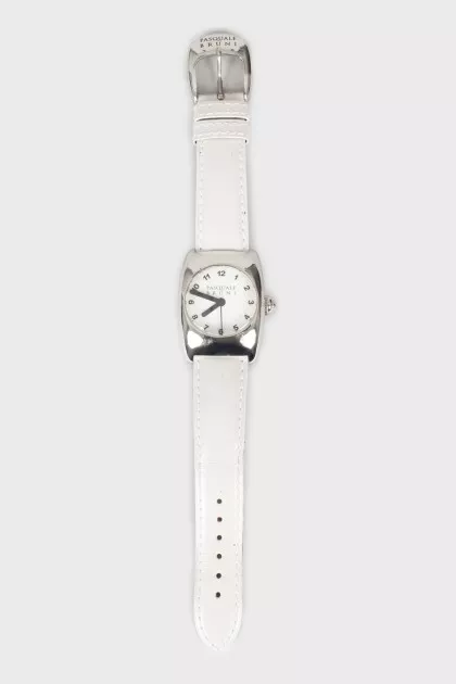 Silver watch with leather strap