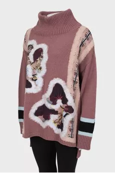 Printed turtleneck sweater