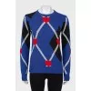 Knitted blue sweater with print