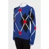 Knitted blue sweater with print