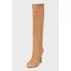 Beige suede over the knee boots