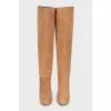 Beige suede over the knee boots