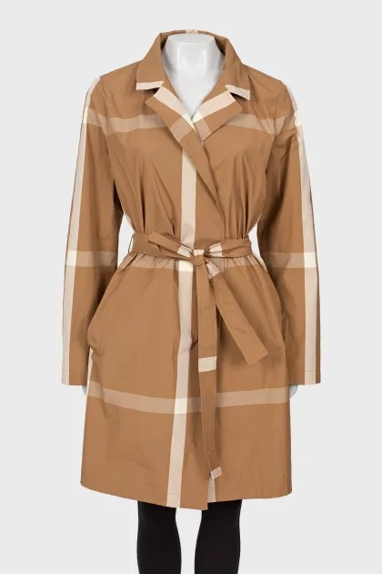 Beige checkered raincoat