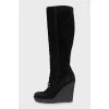 Suede wedge boots with silver decoration