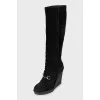 Suede wedge boots with silver decoration