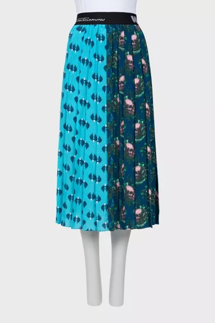 Silk skirt in a combined print