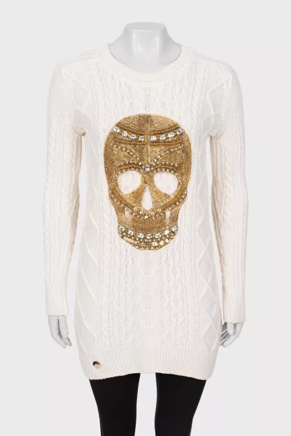 Wool sweater with skull decor
