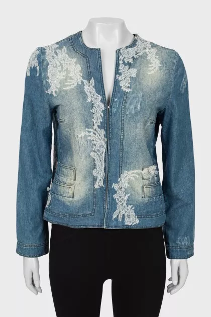Denim jacket decorated with lace