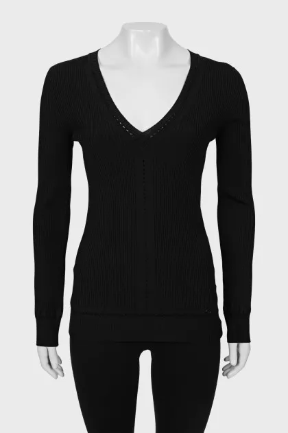 Джемпер з V-подібним вирізом та перфорацією