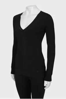 V-neck jumper with perforations