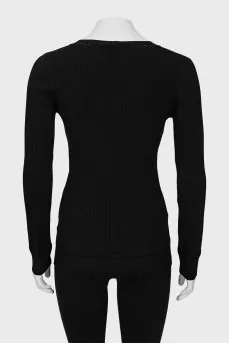 V-neck jumper with perforations