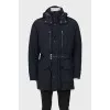 Men's dark blue down jacket with belt