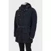Men's dark blue down jacket with belt