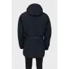 Men's dark blue down jacket with belt