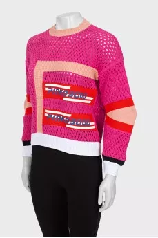 Mixed sweater with perforation