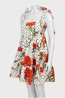 Printed mini sundress with straps