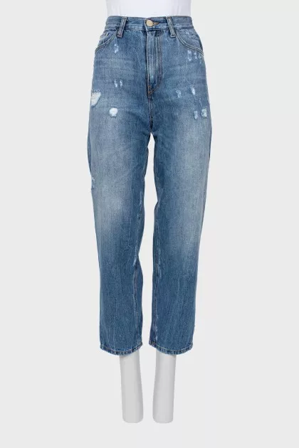 Blue mom fit jeans with ripped effect