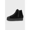 Suede boots with rhinestones on the toe