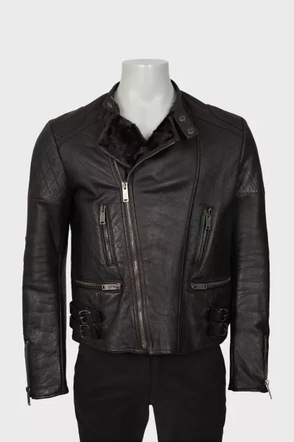 Men's leather jacket with zipper