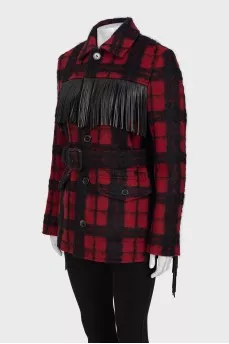 Checkered coat decorated with fringe