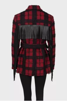 Checkered coat decorated with fringe