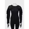 Black sweater with fringed sleeves