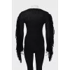 Black sweater with fringed sleeves