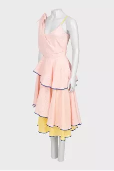 Dress with perforations and frills