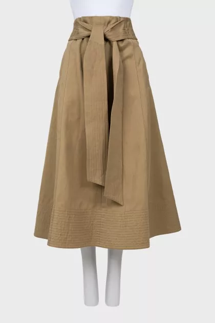 Midi skirt with tie belt