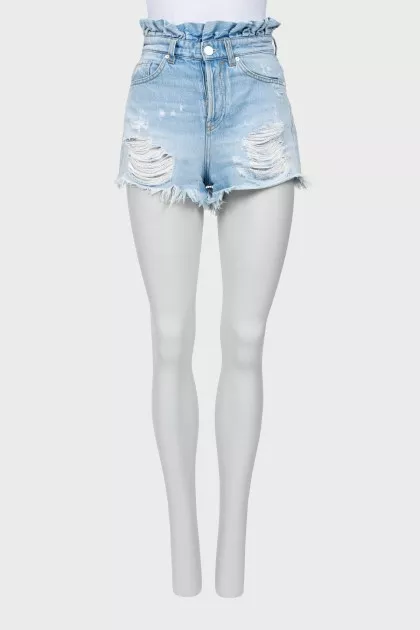 Ripped effect denim shorts