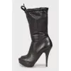 Leather open toe booties 