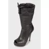 Leather open toe booties 