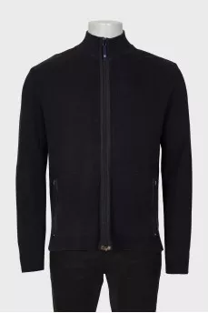 Men's dark blue cardigan with zipper