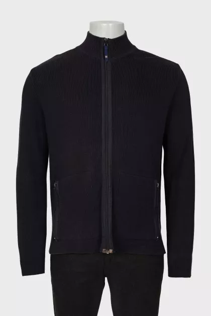 Men's dark blue cardigan with zipper