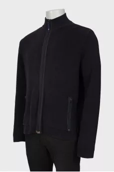 Men's dark blue cardigan with zipper