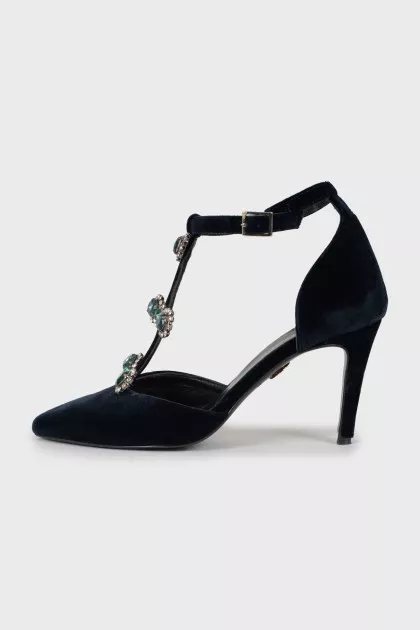 Velor shoes decorated with rhinestones