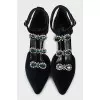 Velor shoes decorated with rhinestones