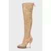 Suede over the knee boots with perforations