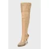 Suede over the knee boots with perforations